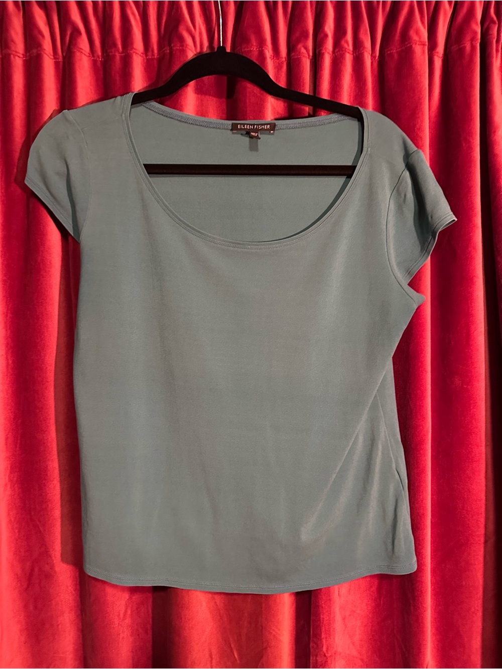EILEEN FISHER 100% Silk Dusty Teal Scoop Neck Short Sleeve Tee